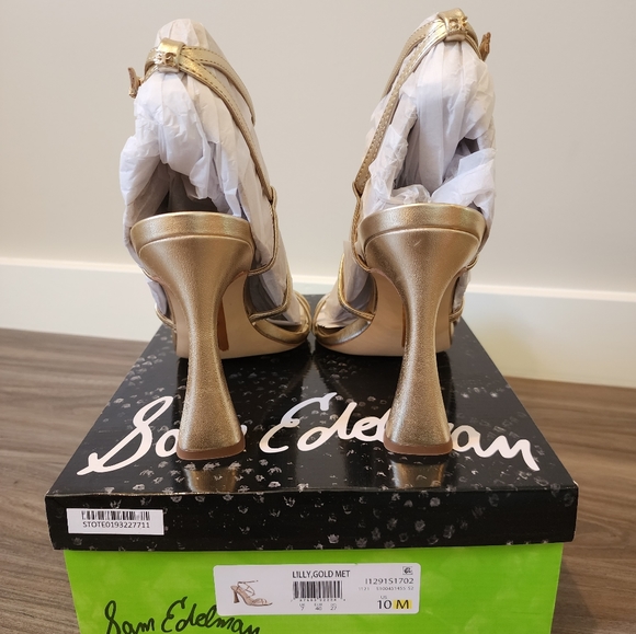 New in original box Sam Edelman Lilly gold leather 4.5 inch heel, size 10 - Picture 8 of 10